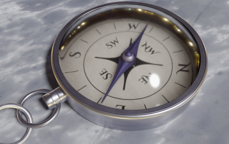 A 3D render of a compass