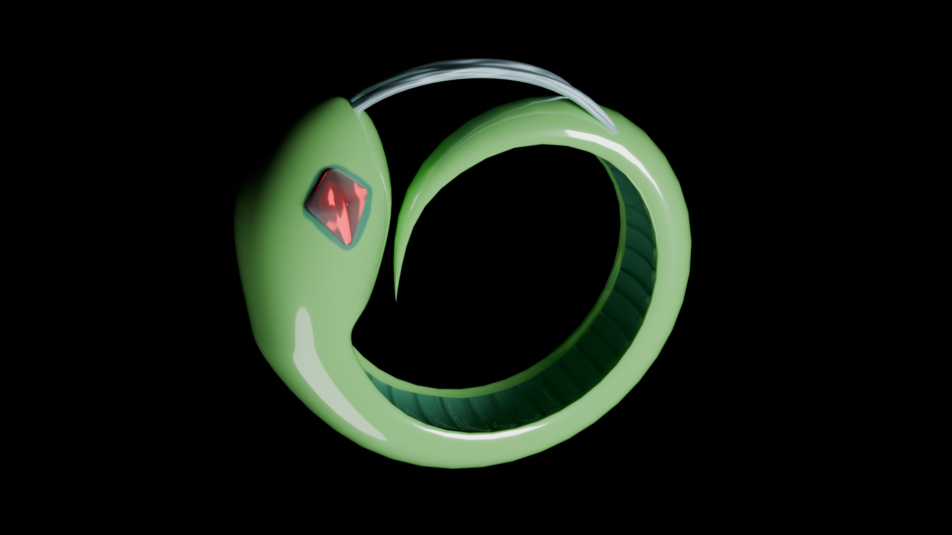A 3D render of a ring that looks like a curled-up snake, inspired by Slay the Spire